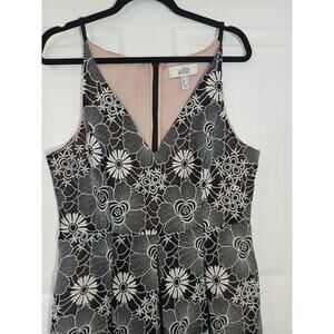 Belle Badgley Mischka Madylan Sleeveless Floral Dress Black White Sz14